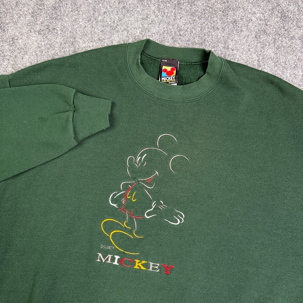 Mickey Unlimited Sweatshirt Adult XL Vintage Disney Mickey USA Green Embroidered